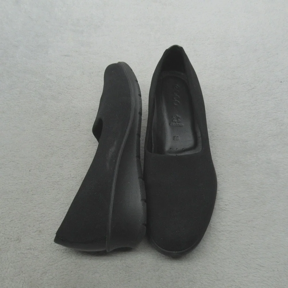 ECCO Womens 7.5 Felicia Loafer Black Stretch Wedge‎ Slip On Comfort Casual EU38